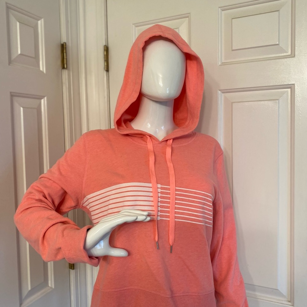 Victoria's Secret Coral Hoodie sweatshirt w/white stripes Sz. Medium